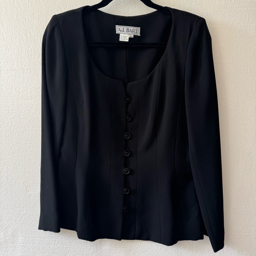Vintage 80’s A.J. BariSquare Meck Button Front Blazer Size 12 Black